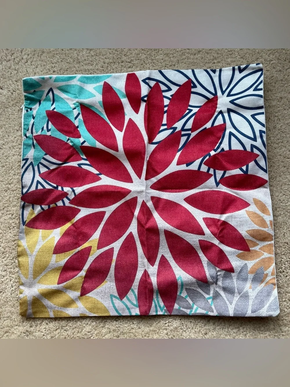 NEW Mid-Century Modern Red Chrysanthemum Pillow Cover (1) - 18”x18” - Cover Only